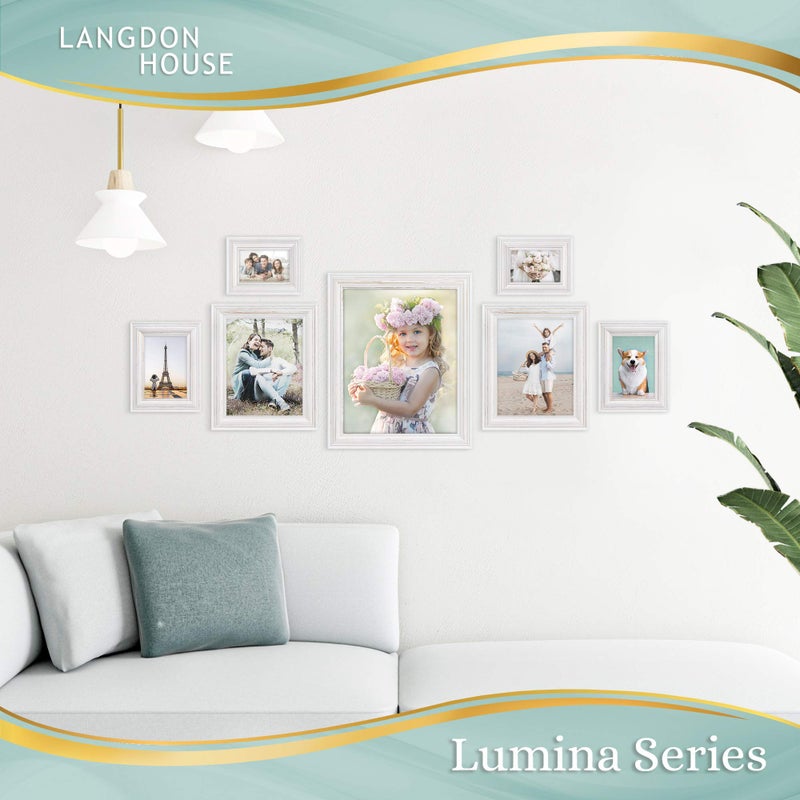 Langdon House 11x14 Real Wood Picture Frames (2 Pack, Weathered White - Gold Accents), White Wooden Photo Frame 11 x 14, Wall Mount or Table Top, Lumina Collection - Image 5